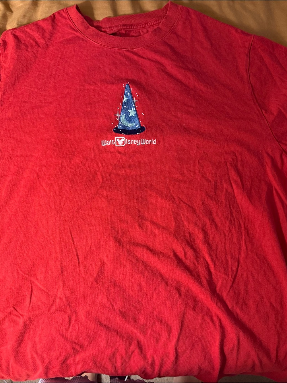 Walt Disney World Red Short Sleeve Tee with Sorcerer Hat Graphic
